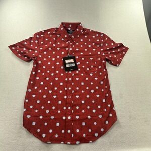 RSVLTS Shirt Mens Medium Red Marvel Iron Man KUNUFLEX Short Sleeve Button Up